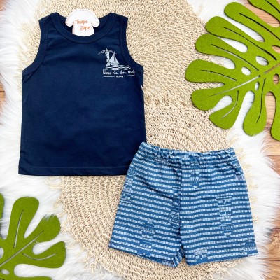 Conj. Regata Waves Rise e Bermuda Farol - Azul Marinho e Jeans